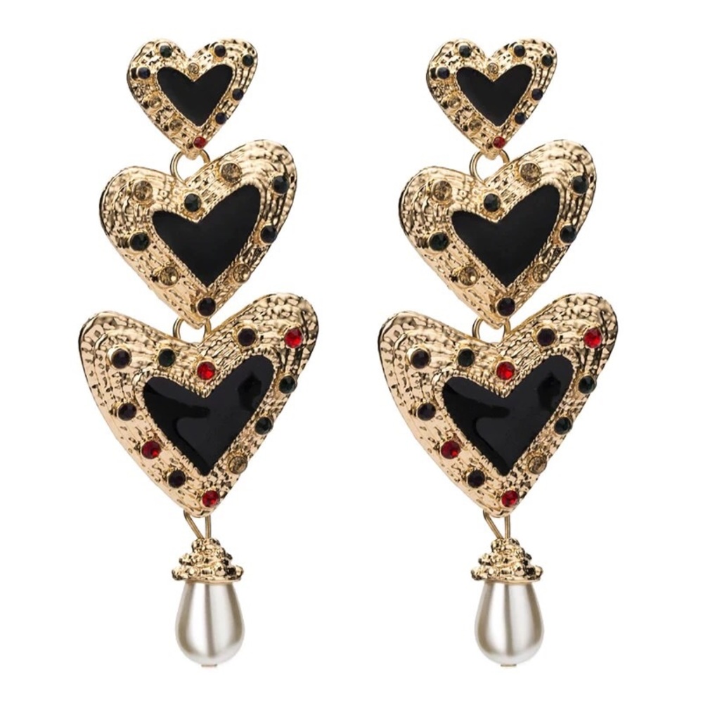 Triple Heart Dangle Earrings